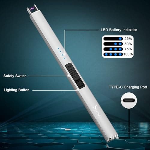 SUPRUS Electric Lighter Arc Windproof Flameless USB Rechargeable Lighter with Safety Lock for Candle BBQ Camping (Silver) thumbnail 4