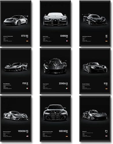 CSLGQGV Car Poster Vintage Racing Car Wall Art Supercar Canvas Prints Painting For Men Room Pictures Guys Dorm Room Aesthetics Decor Bedroom Office (Unframed,8×10inch,9pcs) black - Image 1