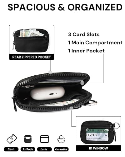 YDF The Iris Wallet for Women Mini Zip Card Case with Clear ID Window Zipper Coin Purse Lightweight Portable Keychain Wallet thumbnail 3