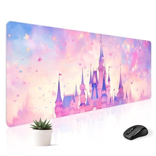 Stanoha Cute Desk Mat for Keyboard Desktop Extra Large Mouse Pad, Castle | Desk Top Computer Deskmat, XL, XXL, Long, Aesthetic, Modern Girly Design, for Women, Girls, 30"x12" - Image 1