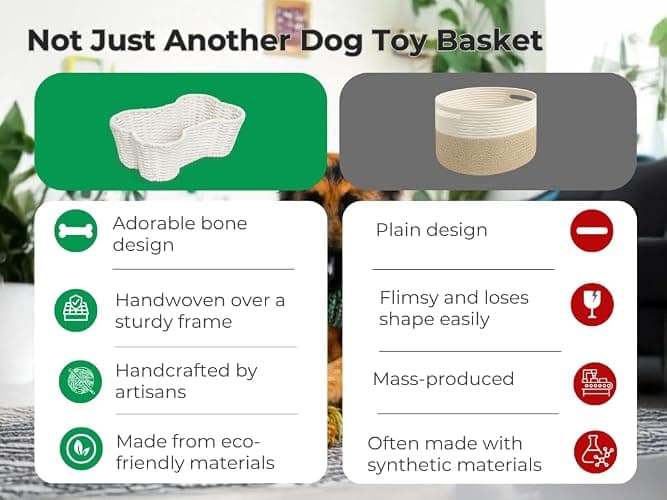 OtterPets Dog Toy Basket, Bone Shaped Cotton Rope Dog Toy Bin, Large 23x15 | Handmade dog and cat toy organizer, large 23 x 15 in; cotton rope construction; dog toy bin thumbnail 3