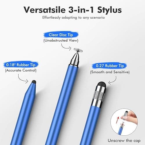 MEKO 3 in 1 Stylus Pens for Touch Screens, High Sensitivity & Precision Capacitive Stylus Pencil for Apple iPad iPhone Tablets Samsung Galaxy All Universal Touchscreen Devices (2 Pack-Black/Blue) thumbnail 2