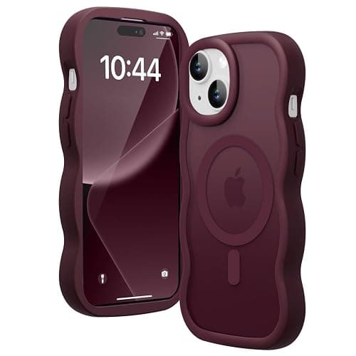 Amzfield for iPhone 13/14 Case for Magsafe Wavy Frame Cute, Burgundy | Aesthetic Translucent Matte Hard Back Silicone Bumper Shockproof Protective Magnetic Chic Girly Phone Case for Women Girls - Image 1