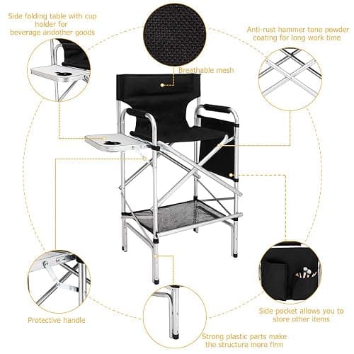 mefeir 31" Tall Folding Directors Chair with Side Table Storage Bag,Portable Makeup Artist Bar Height, Aluminum Frame 300 lbs Capacity, 19.2" D x 23.6" W x 45.6" H thumbnail 10