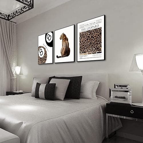 3 pcs Trendy Leopard Canvas Wall Art Funky Lucky 8 Ball painting picture Stylish Female Aesthetic wall decor Preppy Cheetah poster print Artwork for Girly Bedroom Apartment Dorm 12x16in Unframed thumbnail 8