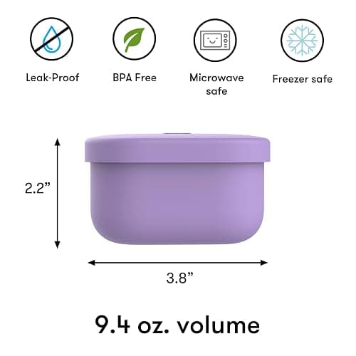 OmieBox Silicone Leakproof Snack Containers To Go, Food Storage Containers with Lid, School Lunch Bento Container - BPA Free, Airtight, Dishwasher and Freezer Safe, Oven Safe - 9.4 ounces (Purple) thumbnail 3