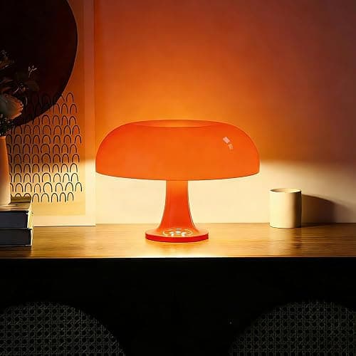 Retro Orange Mushroom Lamp for Bedroom Nightstand Mid Century Modern Table Lamp Decor Aesthetic Lighting Dimmable Mushroom Shaped Donut Bedside Lamp with 3 Lighting Modes, Minimalist Home Decor thumbnail 3
