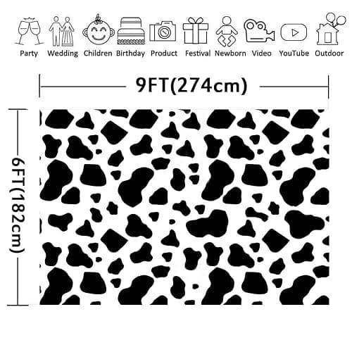 Cow Print Photography Backdrops 9x6FT Black and White Cow Skin Photography Backgrounds for Children Kids Birthday Party Decor Wall Paper LULX018 thumbnail 2