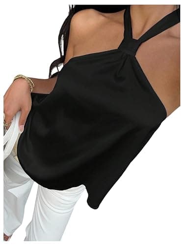 SOLY HUX Women's Summer Halter Tops Silk Satin Tie Backless Sleeveless Going Out Top - Image 1
