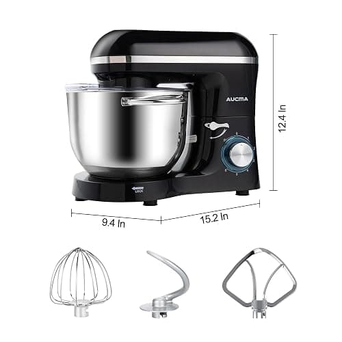 Aucma Stand Mixer,6.5-QT 660W 6-Speed Tilt-Head Food Mixer, Kitchen Electric Mixer with Dough Hook, Wire Whip & Beater (6.5QT, Black) thumbnail 3