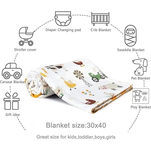 HOMRITAR Baby Blanket for Boys Soft Lightweight Minky Blanket with Double Layer Dotted Backing for Infant Toddler Nursery Crib with Cute Farm Animals Design 30 x 40 Inch thumbnail 7