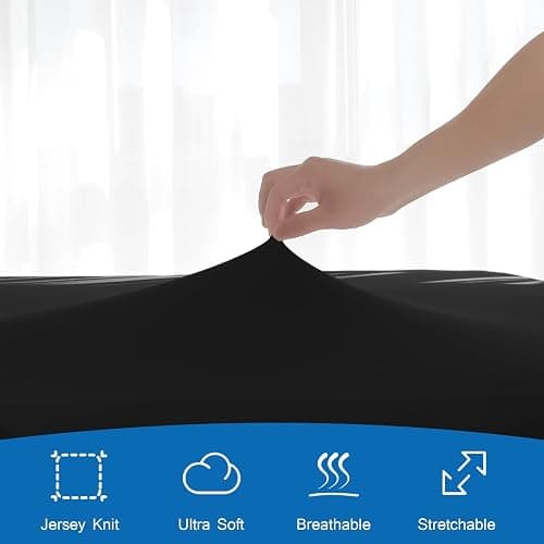Twin Fitted Sheet Only, Twin Size Sheets for Kids Up to 14 Inches Deep Procket, Single Bed Mattress Sheets Stretchable Breathable Jersey Knit Cover, Black thumbnail 4