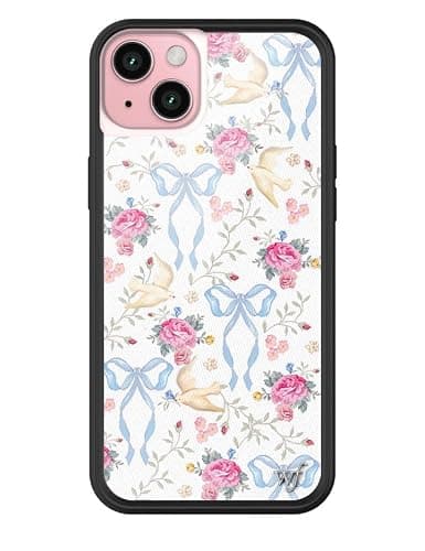 Wildflower Cases - Lovey Dovey Case, Compatible with Apple iPhone 15 Plus | Pink, White, Floral, Doves, Trendy, Cute - Protective Black Bumper, 4ft Drop Test Certified, Women Owned Small Business - Lovey Dovey - Image 1