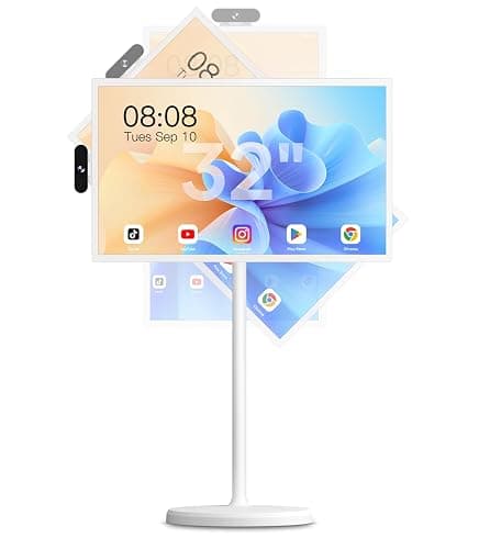 Cozyla Mate 32 Inch Mobile Portable TV Stand on Wheels Support Google Store Full Swivel Rotation Portable Touch Screen Monitor Built-in Battery Smart Rolling Tablet TV 4K Camera Remote Control White - Image 1