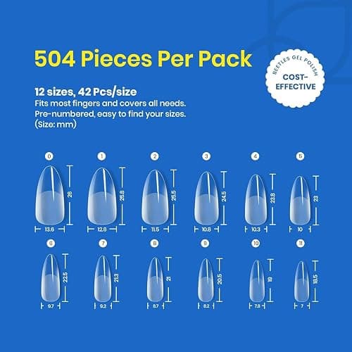 Beetles 12 Sizes Gel Nail Tips 504Pcs Pre Filed Half Matte Medium Almond Full Cover Etch Nail Tips False Fake Clear Acrylic Press on Nails for DIY Nail Extension and Salon Use thumbnail 3