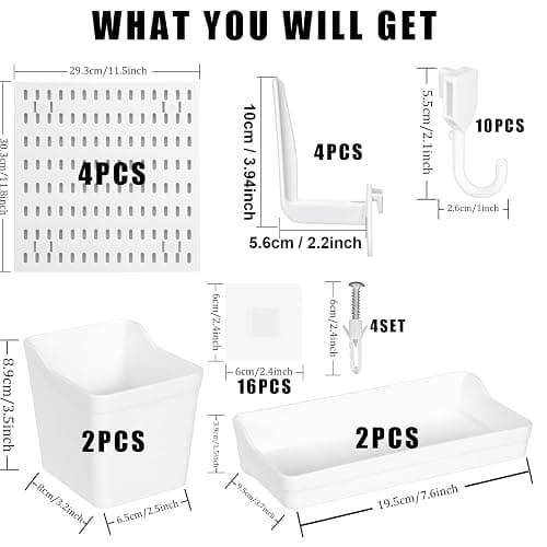 Dualshine Premium Pegboard Wall Organizer, White, 22"*22" | 4 Small Plastic Panels, 38 Accessories, Craft Room, Bathroom, Nursery Storage, and Office thumbnail 3