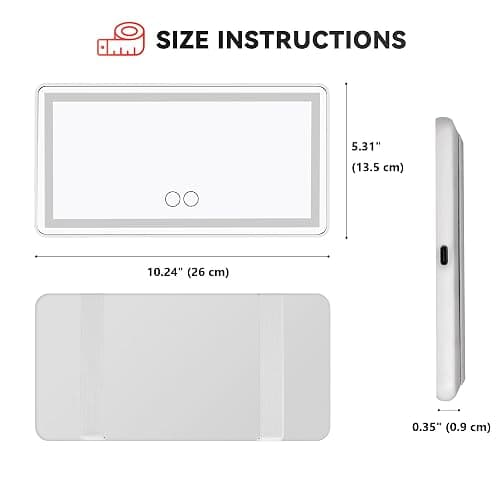 Feisate Car Visor Mirror with Rechargeable LED Light- 3 Light Modes & Dimmable Touch Screen- Big Sun Visor Vanity Mirror for Truck- Passenger Side Girly Car Accessories for Women Girl Interior- White thumbnail 6
