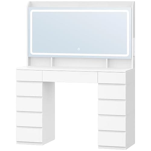 Hzuaneri Dressing Table, Vanity Desk with Power Strip, Vanity Table with Mirror and Lights, Adjustable Brightness, Makeup Desk with 11 Drawers, 3 Storage Compartments for Bedroom White DT43003XUK thumbnail 9