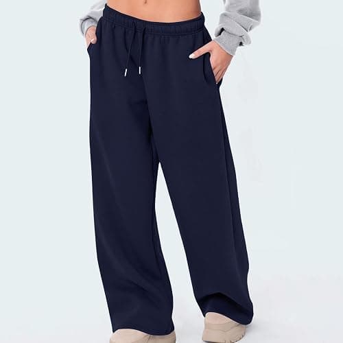 Bacrelax Women's Wide Leg Sweatpants Fleece Lined Baggy Straight Leg Lounge Pants Athletic Joggers with Pockets Fall Outfits thumbnail 2