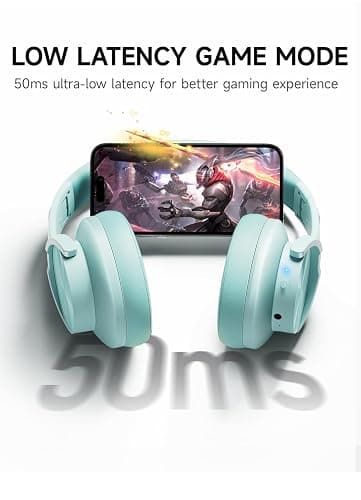 Picun B8 Bluetooth Headphones Over Ear, 120H Playtime Wireless Headphones with 3 EQ Modes Low Latency, Hands-Free Calls, Deep Bass Headphones for Travel Home Office Cellphone PC (Cyan) - Cyan thumbnail 6
