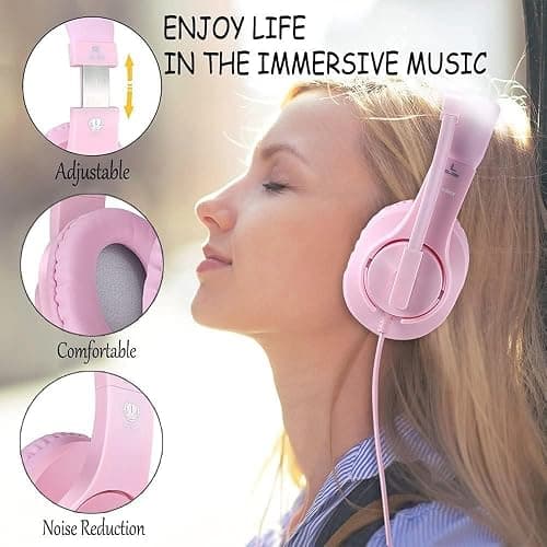 H-10 Gaming Headset for PS4, Xbox One, PC, PS5, Nintendo Switch, Stereo Wired Noise Cancelling Over Ear Headphones with Mic for Kids Adults, Bass Surround, Soft Memory Earmuffs, Pink thumbnail 3