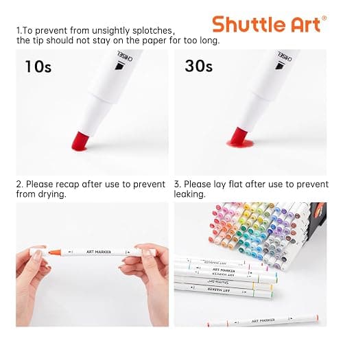 Shuttle Art 101 Colors Dual Tip Alcohol Based Art Markers,100 Colors plus 1 Blender Permanent Marker Pens Highlighters with Case Perfect for Illustration Adult Coloring Sketching and Card Making thumbnail 8