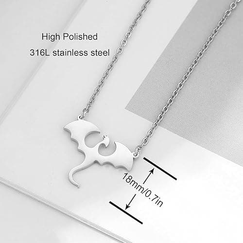 Stainless Steel Dragon Necklace for Men Women, Minimalist Cool Dragon Pendant Necklace Gift thumbnail 5