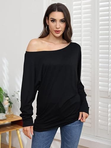 Poetsky Women's Long Sleeve Off Shoulder Tunic Tops Loose Casual Oversized Shirts Blouse thumbnail 4