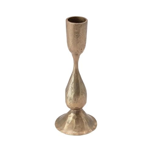 Creative Co-Op Round Hand-Forged Metal Taper Holder, Antique Brass Finish - Image 1