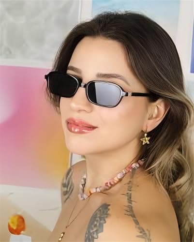 Retro Sunglasses for Women Men 90s Small Rectangular Sun Glasses Vintage Cute Narrow Trendy Sunnies thumbnail 7