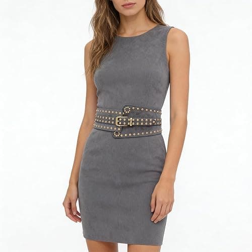 ZYALTFDC Women Suede Wide Elastic Waist Belts Chunky Stretchy Thick Studded Belts for Women Dresses Vintage Waistband Girdle thumbnail 5