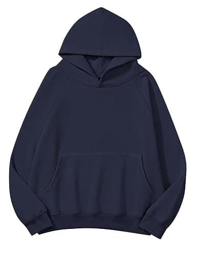 Lauweion Women Solid Basic Fleece Letter Loose Hoodie Sweatshirt Long Sleeve Kangaroo Pocket Drop Shoulder Pullovers Top - Image 1