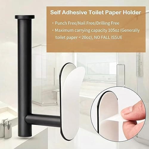 JOPOFI Toilet Paper Holder - Self Adhesive Toilet Paper Holder Wall Mount for Bathroom, SUS 304 Stainless Steel Command Strip Toilet Paper Roll Holder Stick On Wall, No Drilling - Matte Black thumbnail 5