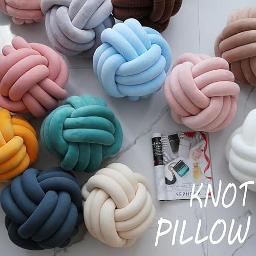 Knotted Ball Pillow, Knot Throw Pillow Soft Companionship Decorative Sofa Cushion, Round Sofa Pillows (Grey, 20cm) thumbnail 5