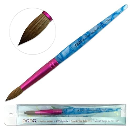 PANA USA Acrylic Nail Brush Pure Kolinsky Hair Acrylic White Swirl Blue Handle with Pink Ferrule Round Shaped - Size 12 - Image 1