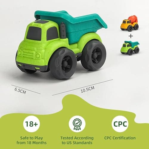 Aigitoy 2 Pack Car Toys for Kids 18M+, Dump Truck & Cement Mixer Set, Green | Outdoor Sandbox Truck, BPA and Phthalates Free, Non Toxic, Recycled Plastic, Easter Christmas Birthday Gifts for Boys Girls thumbnail 3