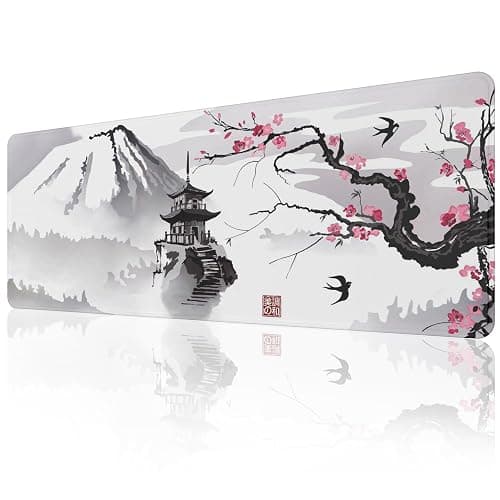 ETZ Japanese Cherry Blossom Mouse Pad (31.5 × 11.8 × 0.12 inch) Extended Large Mouse Mat Desk Pad, Stitched Edges Mousepad,Non-Slip Rubber Base,Gaming Mouse Pad,Office & Home. - Image 1