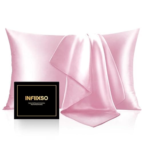 INFIIXSO Mulberry Silk Pillowcase for Hair and Skin, Silk Pillow Cases Standard Size with Hidden Zipper 20x26 Inches, Extraordinary Smooth and Soft Cooling Pillow Cases for Hot Sleepers(Pink, 1 Pack) - Image 1