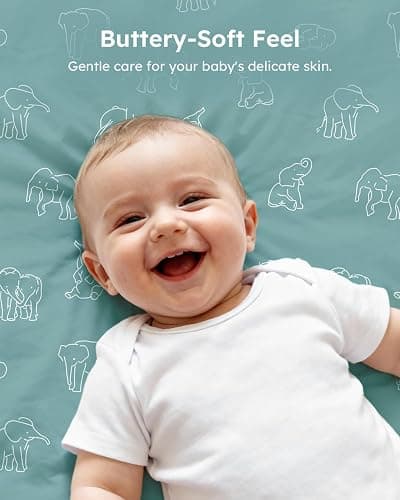 Unnivoll Next to Me Crib Sheets 51 x 85 cm Super Soft & Breathable Bedside Crib Fitted Sheets 3 Pack Apricot Green Gray Elephant thumbnail 6