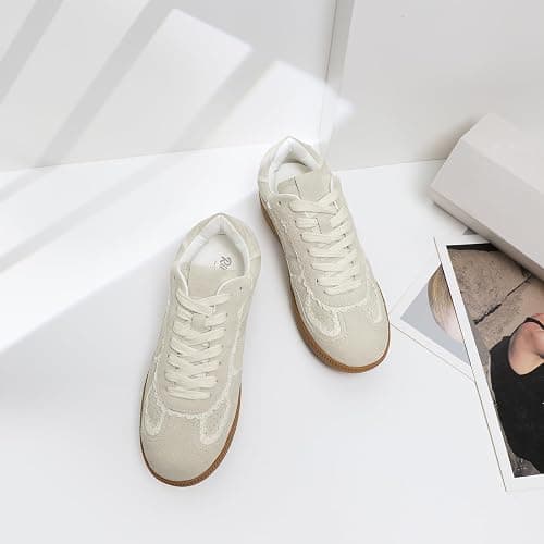 RIBONGZ Women's Casual Shoes Fashion Sneakers Lace Up Tennis Sneaker Classic Low Top Trainers with Gum Sole Leather Suede Walking Footwear Dressy Shoes thumbnail 8