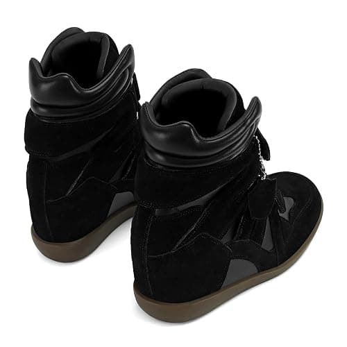 Dsevht Hidden Wedge Sneakers for Women High Top Fashion Sneaker Suede High Heel Platform Tennis Triple Strappy Band Casual Vintage Dressy Comfy Campus Trendy Retro Sneaker thumbnail 6