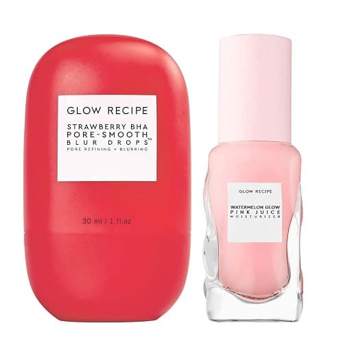 Glow Recipe Blur + Smooth Duo - Strawberry BHA Pore Smooth Blur Drops (30 ml) + Watermelon Pink Juice Moisturizer (25 ml) - Travel Size Skincare for Glowing Skin - Image 1