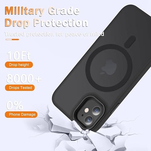 YENAPOON for iPhone 12 Case, iPhone 12 Pro Case, with 1 Screen Protector, Matte Magnetic Slim Phone Cover, Support for Magsafe, Shockproof Protection Translucent Frosted Back,Black thumbnail 2