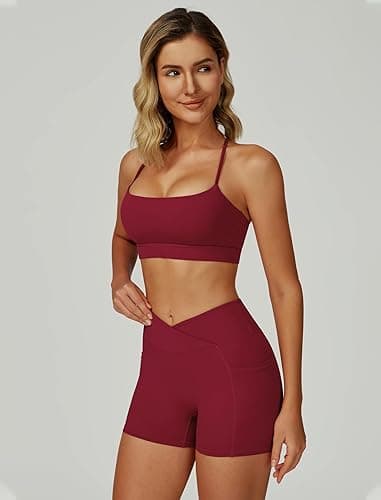 QBGJTD Women Two Piece Workout Sets Support Ruched Cross Back Sports Bras Matching Booty Lifting Shorts Gym Yoga Outfits thumbnail 4