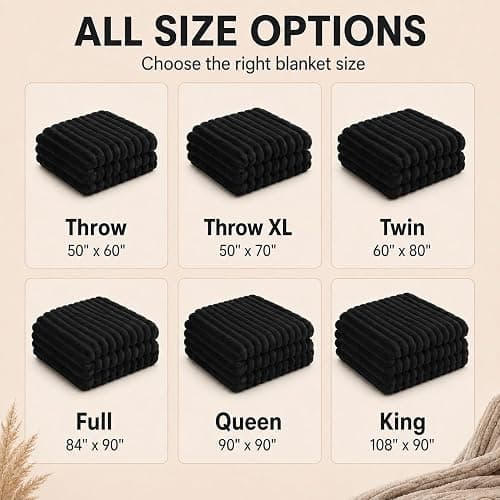 HIMEET Black Throw Blanket for Couch, 300GSM Ribbed Fleece, 50 x 60 Inches | Ultra Soft Flannel, All-Season Lightweight Warmth, Home Room Decor & Dorm Essential, Gift for Men & Women, Machine Washable thumbnail 2