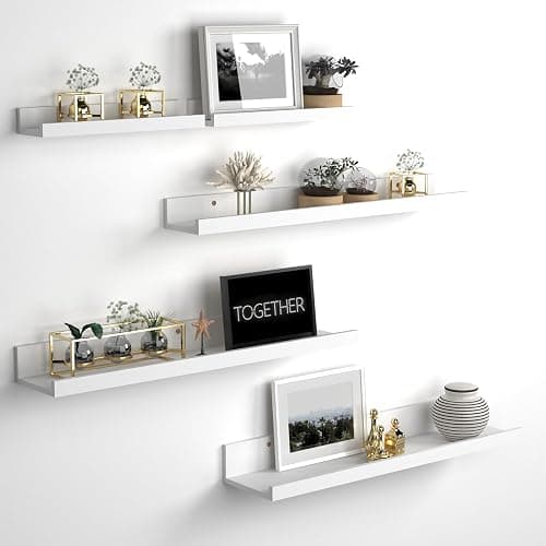 Giftgarden 24 Inch Wall Mounted Floating Shelves Set of 5, White Wood Wall Shelves for Bathroom, Bedroom, Kitchen, Living Room Storage and Decoration, Wooden Picture Ledge - Image 1
