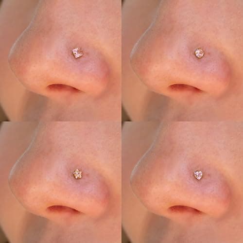 ALACLO 14K Gold Filled 4Pcs Nose Studs 20G Gold Nose Rings Studs for Women Men L Shaped Nostril Piercing Jewelry Hypoallergenic thumbnail 3