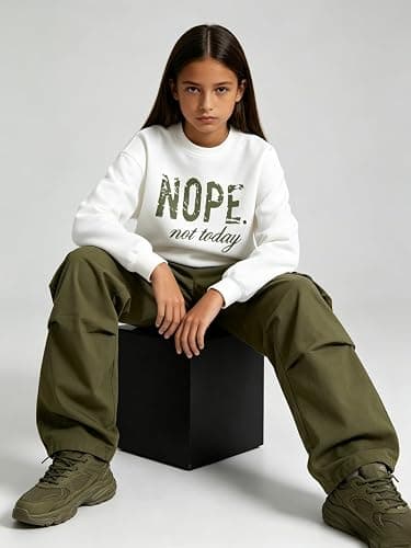 Voxikidio Teen Girls Clothes 2 Piece Outfits Letter Print Long Sleeve Tops and Cargo Pants Clothing Set thumbnail 4