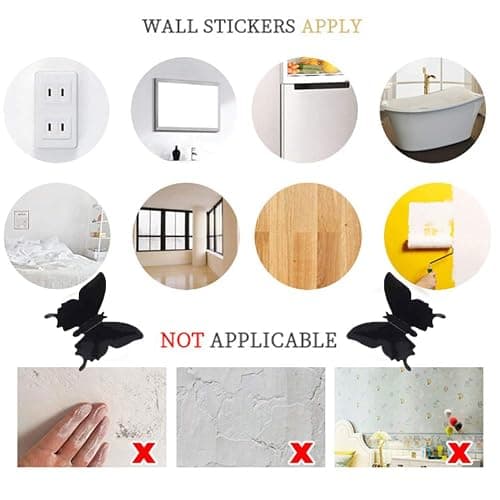 3D Butterfly Wall Decor, 48PCS Removable Mural Stickers Wall Stickers Decal for Home and Room Decoration (Black) thumbnail 6