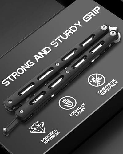 Dispatch Practice Butterfly Knife Trainer Unsharpened Balisong with Stainless Steel Dull Blade, Durable ABS Handle & Lock Latch | EDC Flipping, Martial Arts, Cosplay, Survival Training Tool, Black thumbnail 4